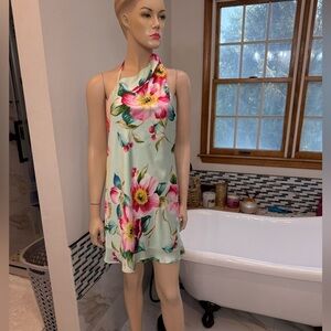 Lavender Brown Amaia Floral Halter Mini Dress - Mint and Pink